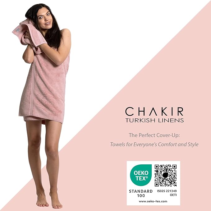 Chakir Turkish Linens 4 Piece Washcloth Set, 100% Cotton Luxury Turkish Washcloths for Bathroom, Soft Absorbent Washcloths, 13 x 13 Inches, Pink