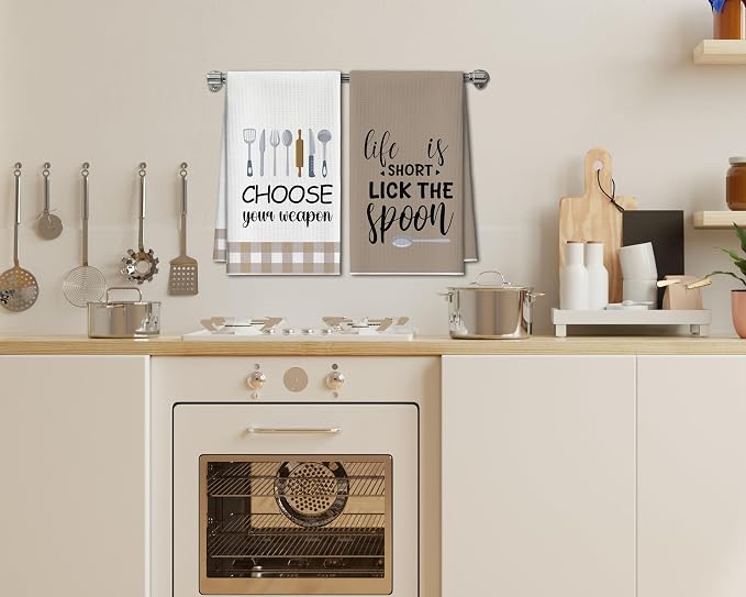 Kitchen Towels Set of 2, Kitchen Utensils Dish Towel for Kitchen, Decorative Hand Towels for Bathroom, Fast Drying Tea Towel with Funny Sayings, Housewarming Xmas Gifts for Women Mom -B20
