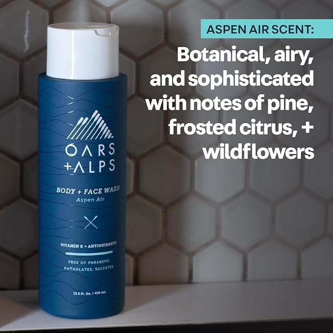 Oars + Alps Body Wash for Men, Mens Body Wash & Face Cleanser with Vitamin E & Antioxidants, Moisturizing, Paraben & Sulfate Free Cleanser, Aspen Air, 1pk