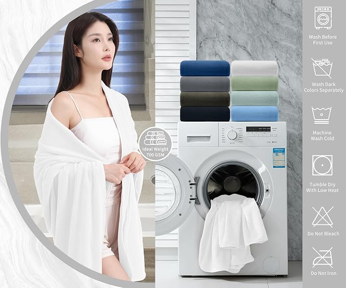 8 Piece Bathroom Towel Set White |2 Oversized Large Bath Towels Sheet,2 Hand Towels,4 Washcloths|Ultra Soft Microfiber Towel Set for Bathroom Hotel,Highly Absorbent Quick Dry Bath Towel Collections