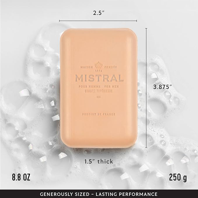 Mistral Santal Coast Luxury Bar Soap for Men | Men’s Natural Soap Bar | Paraben, Phthalates Free | Moisturizing & Triple-Milled Natural Soap for Men - Made in France | Large, 8.8 oz