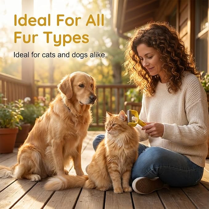 Double Sided Dematting Comb for Cats & Dogs, Undercoat Rake, Safe Deshedding Grooming Tool, Gentle Matt Remover Detangler for Long Thick Haired Pets, Ergonomic Pet Grooming Brush (Pink)