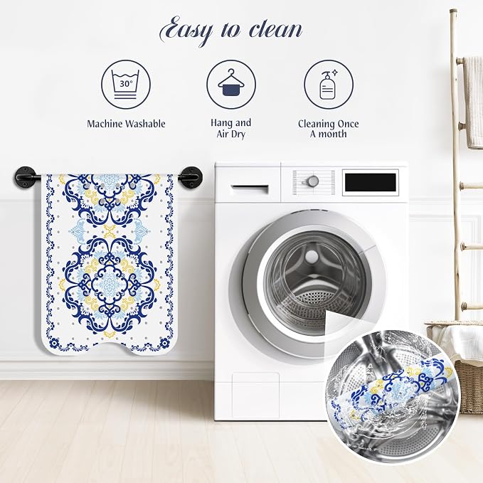 SHUCHING Blue Bath Mat for Tub Non Slip-40x16 Inch, Boho | Bathtub Mat for Elderly Mold Free, Long Shower Mat for Inside Shower with Suction Cup, Machine Washable