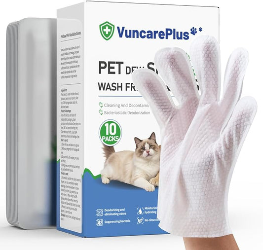 Pet Hydrosol SPA Glove Wipes, 10 Individually Wrapped Packs, No Rinse Dog & Cat Grooming Wipes, Deodorizing Waterless Pet Cleaning Gloves with Jojoba Oil & Olive Oil for Travel & Home