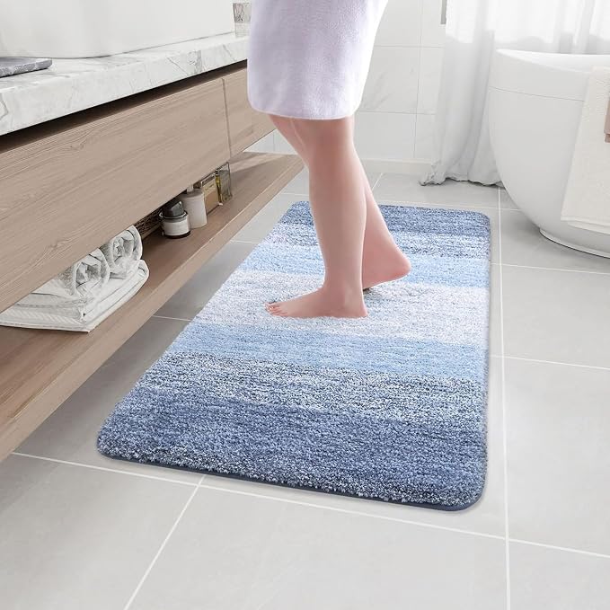 Arotive Microfiber Bathroom Rugs, Shaggy Soft and Absorbent Bath Rug, Thick Plush Machine Washable Dry Bath Mats for Bathroom, Tub and Shower, 40x24, Light Blue, Rectangular
