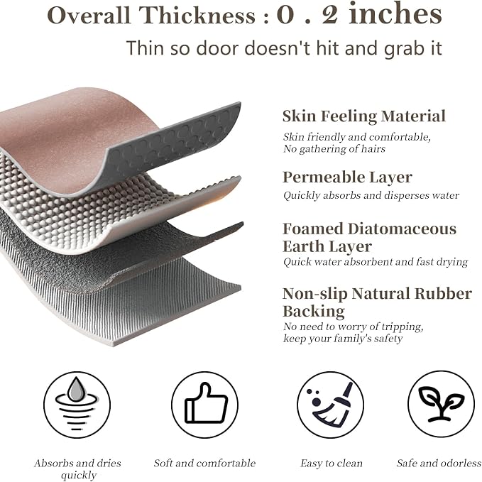 RUERYA Diatomaceous Earth Bath Mat 17" x 59" Extra Long Bathroom Mat Large Fast Dry Super Absorbent Non-Slip Rubber Backed Shower Mat Bath Rugs Mats for Bathroom Floor, Tub, Shower, Sink, Blush Pink