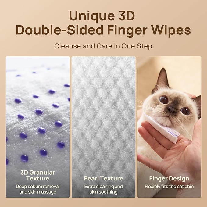 HICC PET Cat Chin Acne Finger Wipes – Gentle Enzyme Complex Daily Chin Cleaning Wipes for Blackheads & Chin Buildup, No-Rinse Natural Formula