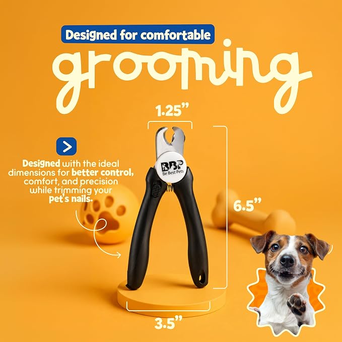 Be Best Pets Pet Nail Clippers for Dogs & Cats - Professional Nail Trimmer with Safety Guard & Sharp Stainless-Steel Blades - Non-Slip Handle Pet Grooming Clippers for All Breeds - Nail File Included