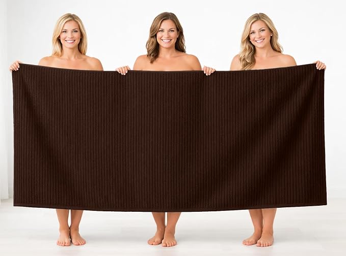 DAN RIVER Pack of 2 Bath Sheet 35x70 Inches, Ribbed Oversized Bath Sheets Towels for Adults, Fluffy and Soft Plush Towels - Brown