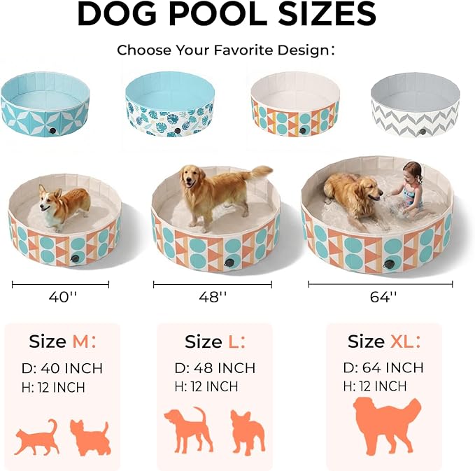 furrybaby Dog Pool for Large Dogs, Foldable Hard Plastic Pet Swimming Pool, Heavy Duty 0.5mm PVC with Non-Slip Bottom, Portable Kiddie Pool for Dogs, Pet Bath Tub for Backyard Summer, Bohemia 47“