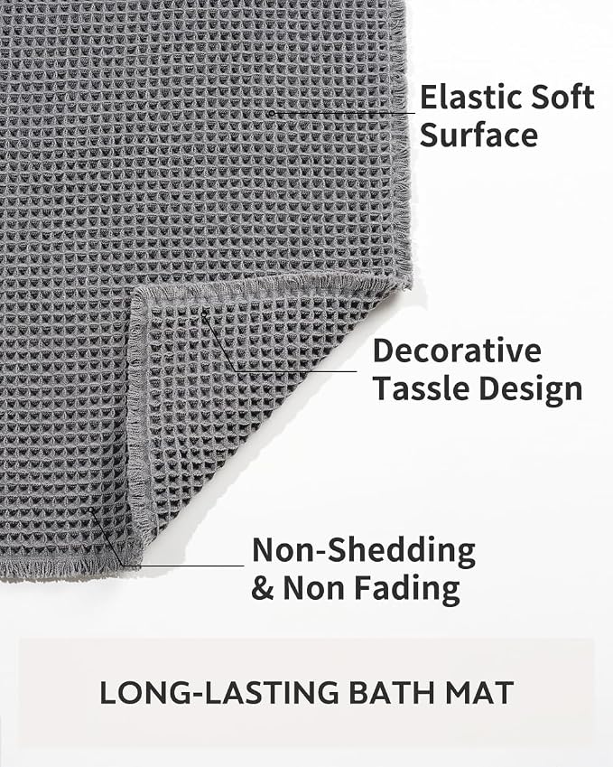 tchdio Waffle Bath Mat-Runner Rug, Super Absorbent Non Slip Bath Mats for Bathroom Machine Washable Long Rugs with Tassels, Bath Rugs for Bathroom Floor Beside Tub, 2' x 4'(24" x 48")