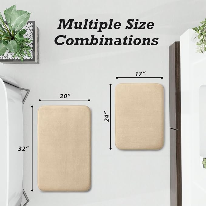 HUXMEYSON Bathroom Rugs Sets 2 Piece, Non-Slip & Quick Dry Bath Mat Set, Ultra Soft Velvet Bath Rugs for Bathroom, Toilet and Shower Floor, Light Coffee