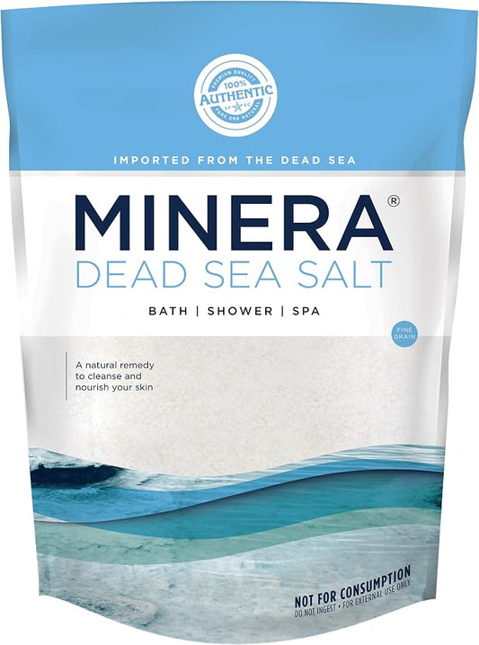 Minera Fine Grain Dead Sea Salt for Bath & Soaking – 15 lbs (3 x 5 lb Bags), Fast-Dissolving, 100% Pure & Natural, Unscented, Skin-Nourishing Bulk Sea Salt