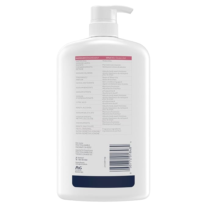 Ivory Body Wash, Designed for the Whole Family, Gentle Formula, Free of Dyes Heavy Perfumes Parabens Phthalates & Silicones, Designed for Skin's pH, Water Lily Scent, 35 oz