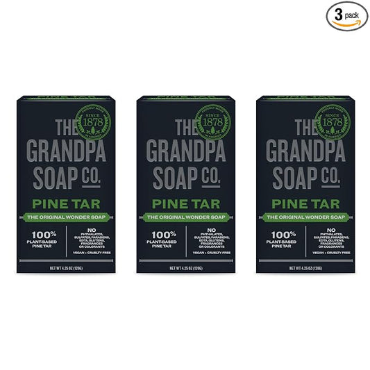 Pine Tar Bar Soap by The Grandpa Soap Company | The Original Wonder Soap | 3-in-1 Cleanser, Deodorizer & Moisturizer | 4.25 Oz. Each 3 Pack
