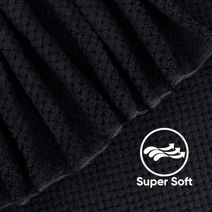 HOMEXCEL 8 Piece Bath Towel Set, Microfiber Bathroom Towel - 2 Bath Towels, 2 Hand Towels, and 4 Wash Cloths, Super Soft, Highly Absorbent Towels for Bathroom, Gym, Hotel, and Spa (Black)
