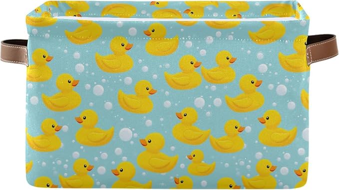 Wamika Yellow Duck Cute Storage Basket Fabric Bathroom Baskets Blue Bath Bubble Open Home Storage Bins Boxes Foldable Organizer Bag for Baby Cloth Pet Toy Book Shelf Closet Baskets 16×12×8 Inches