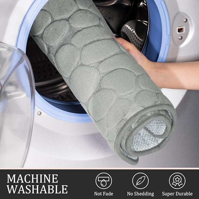 YIHOUSE Bathroom Rugs Mat Set, Memory Foam Bath Mat 5 Piece Gray | Non Slip, Water Absorbent, Washable, Bath Mat For Bathroom, Sink and Toilet