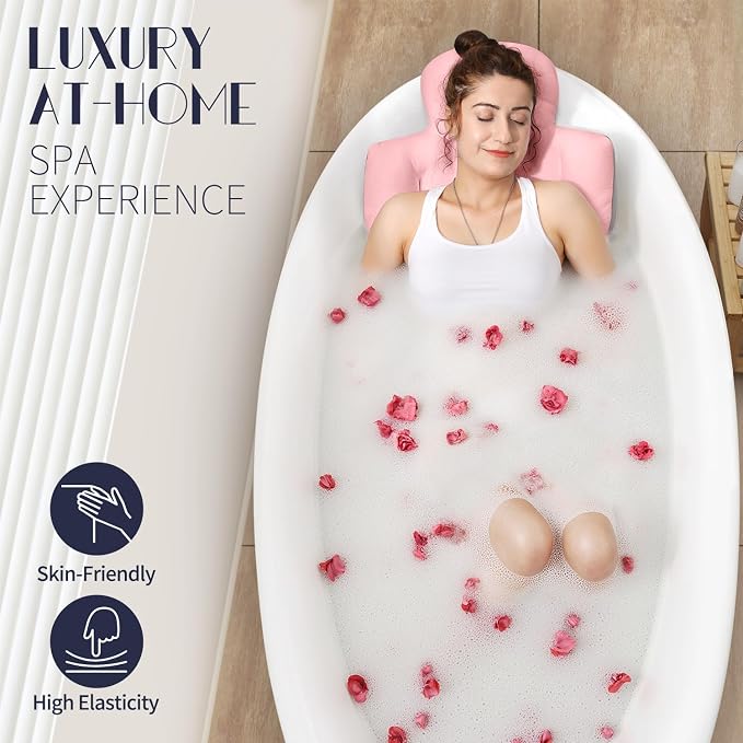 Full Body Bath Pillow for Bathtub, Thick Bathtub Cushion, Luxury Tub Pillow for Bath for Headrest Neck and Back Support Pink 51" x 16"
