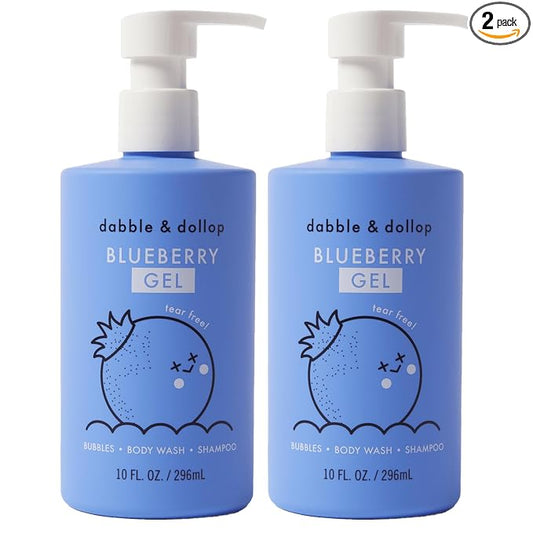 Dabble & Dollop Blueberry Kids 3-in-1 Body Wash, Shampoo & Bubble Bath – Tear-Free, Gentle, Natural-Origin, Hypoallergenic and Safe for Sensitive Skin (10 fl oz, Pack of 2)