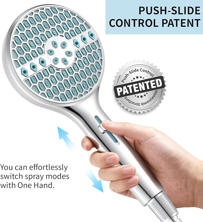 Handheld Shower Head, 8 Spray Modes High Pressure shower head with handheld, Built-in Pause Mode & Power Wash, Non-Clogging Nozzles Hand Held Shower Head, Leakproof 71 Inch Hose & Adjustable Bracket