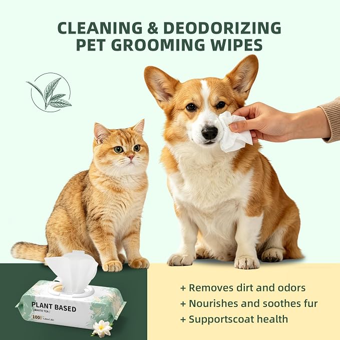 IMMHABI 100 Count Dog Wipes for Paws and Butt Hypoallergenic Pets Cleansing & Deodorizing Hygienic Puppy Wipes for Dogs Face and Body Wipes Cleaning Fur Doggie Wipes Doggy Wipes (White Tea)