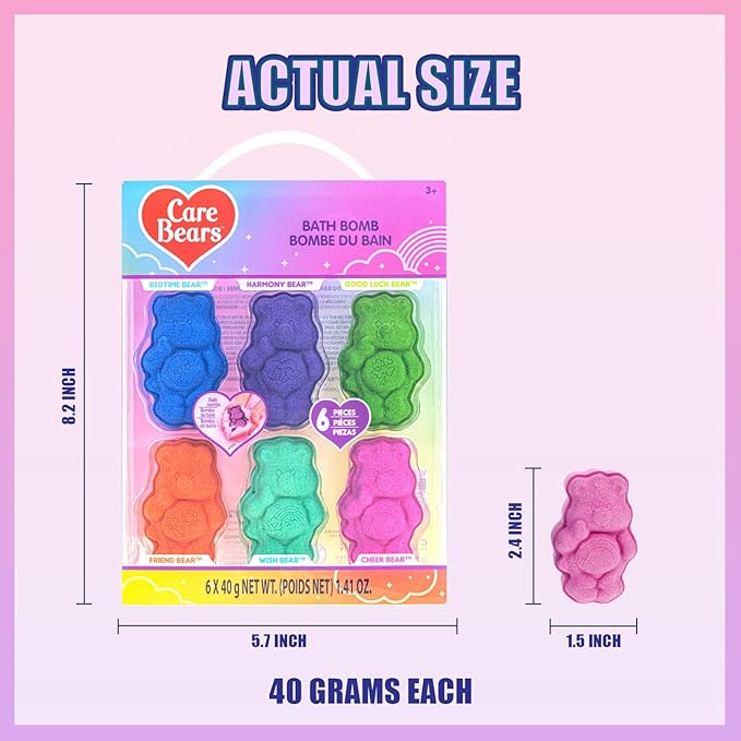 Care Bears 6 Pack Bubblegum Scented Bath Bombs - Ages 3+ Character Molded Bath Bombs – Fun & Bright Colors - Great Birthday Gifts, Stocking Stuffers, Slumber Parties, Spa Days & More by Townley Girl
