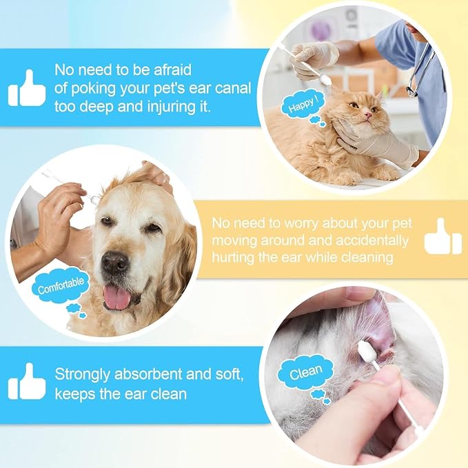 Large-Head Dog Ear Swabs, Gourd Cotton Tips, 130 pcs | Soft cotton-paper sticks in sealed packs for folds, paws, post-play cleanup, bathroom or travel.
