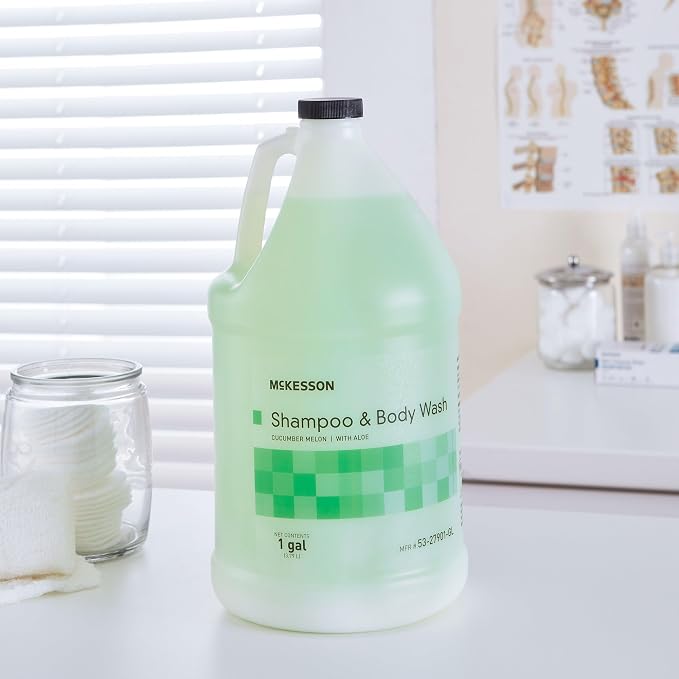 McKesson Body Wash and Shampoo, Cucumber Melon Scent, 1 gal, 4 ct | Bulk Refill Full Body Wash with Aloe