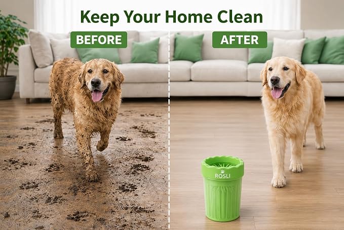 ROSLI Dog Paw Clianer Cup - Portable Pet Paw Washer for Dogs - Deep Cleaning Mud & Dirt - Silicone Brush - Easy to Use & Wash (Blue, Large) (Green, Large)