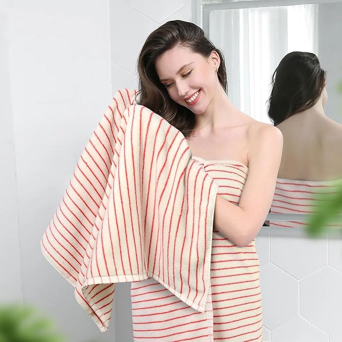 Jacquotha Striped Bath Towels Set of 2 (Coral Red), Lighter & Quick Dry Towels Large 27.5 x 55 inches, Farmhouse for Bathroom Decor, Shower, Pool Days
