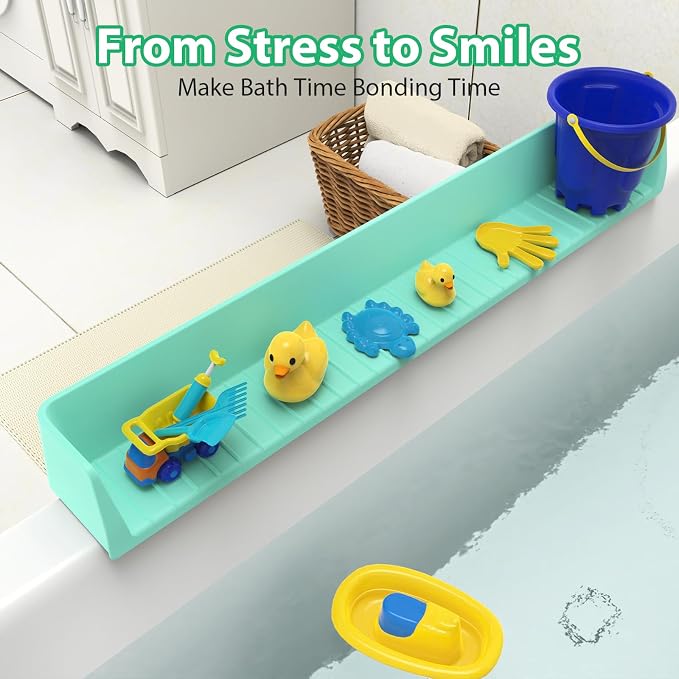 31” Bathtub Splash Guard Shelf with Strong Suction Cups, Silicone Tub Water Guard Organizer for Shampoo & Bath Essentials, No-Mess Spill Protection -Green