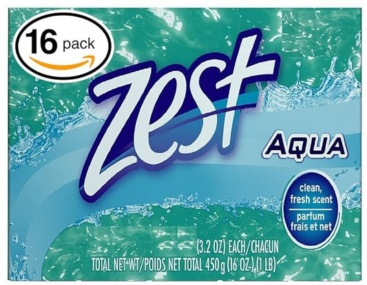 (PACK OF 16 BARS) Zest AQUA Deodorant Bar Soap with Vitamin E. All-in-one exfoliating & moisturizing soap Leaves Skin Smooth & Radian! Great for Hands, Face & Body! (16 Bars, 3.20oz Each Bar)