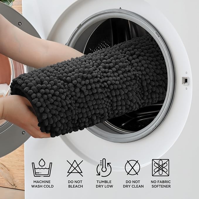 Bcoimo Large Bathroom Rug, Chenille Bath Mat with High Low Pile Design, Soft Absorbent Non Slip Bath Rug, Machine Washable Quick Dry Mat for Shower, Tub, Sink and Vanity