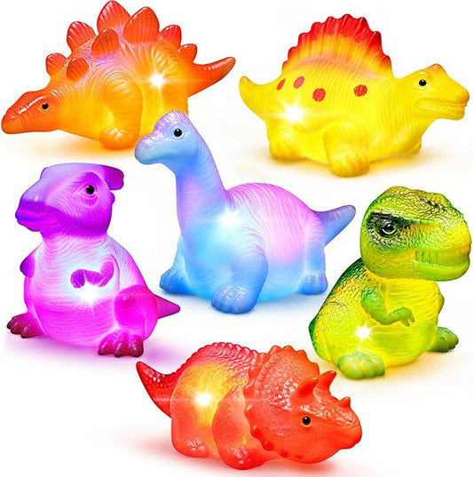 6 Packs Light-Up Floating Dinosaur Bath Toys Set, for Baby Toddler Nephew in Birthday Christmas Easter , Great Water Bathtub Shower Pool Bath Toy for Children Preschool