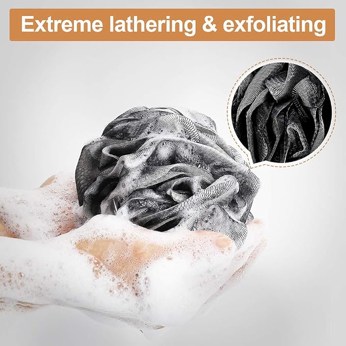 Loofah Bath Sponge, Novosun Soft Shower Sponge Set Extra Large Mesh Pouf Scrubber for Men and Women Exfoliate,Wash Sponge,Cleanse,Soothe Skin Pack of 4, XL 75g