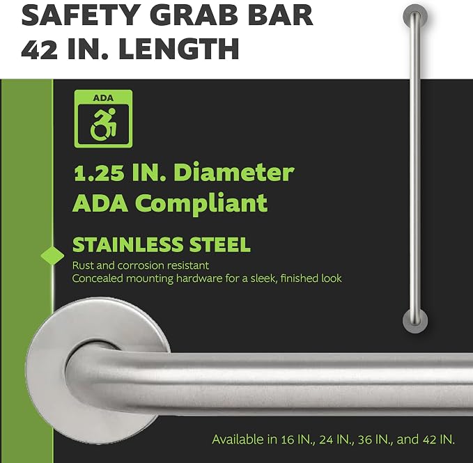 Homewerks 068 HW11442SS 42 inch Bathroom Grab Bar with 1-1/4 Inch Diameter and Concealed Screws ADA Compliant, Stainless Steel