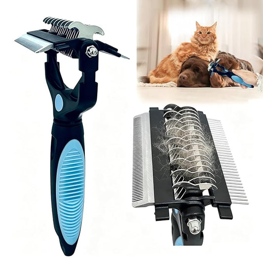 3-in-1 Pet Grooming Brush for Dogs & Cats – Double Sided Deshedding Tool with Stainless Steel Teeth, Detangler Comb & Undercoat Rake | Ergonomic Handle for Matted Fur Removal, Safe for Long/Short Hair
