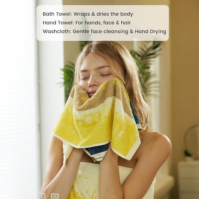 12-Piece Cotton Bath Towel Set for Bathroom, Hanging Loops, Coastal Ombre | Balanced towel set for family showers, sink-side use, guest baths, and wash-day rotation, OEKO-TEX certified, easy care