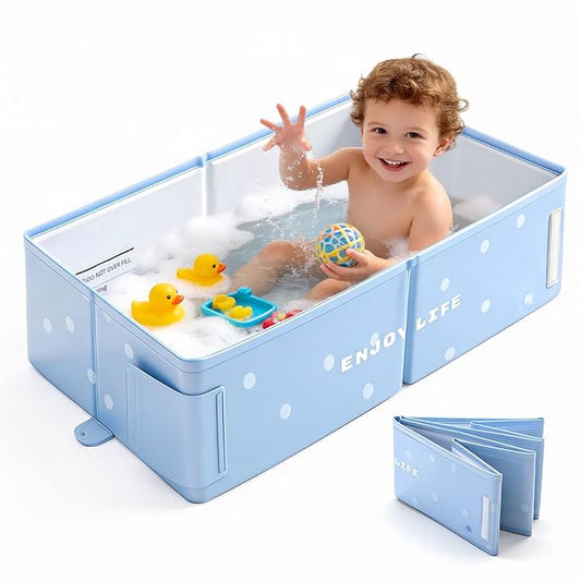 Toddler Bath Tub for Shower, Foldable Baby Bathtub, Portable Kids Bathtub & Collapsible Bathtub for Toddlers 1-8, Infant Newborn, Travel Baby Bath, Bañera para Bebé, Blue