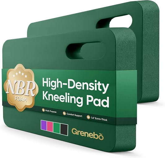 Grenebo 2-Pack 1.6" Extra Thick NBR Foam Garden Kneeling Pads, Ultra Soft Cushion Kneeling Pads for Gardening, Gardening Kneeling Pad for Baby Bathing, Work, Exercise, 17.3×11×1.6 in, Green