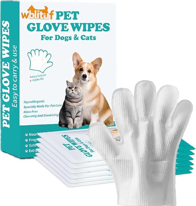 Pet Cleaning Glove Wipes, 6 Count