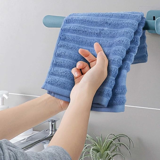 Jacquotha Ribbed Hand Towels for Bathroom, Hotel & Spa Quality Soft Hand Towel Set for Men Women, 480 GSM (Ocean Blue)
