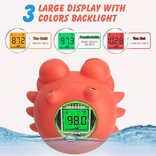 Floating Crab Baby Bath Thermometer – Rechargeable Digital Pool & Bathtub Thermometer, Baby Shower Gifts, IPX8 Waterproof, Fahrenheit Display for Swimming Pools, Spas & Hot Tubs by BGYTWEYTD