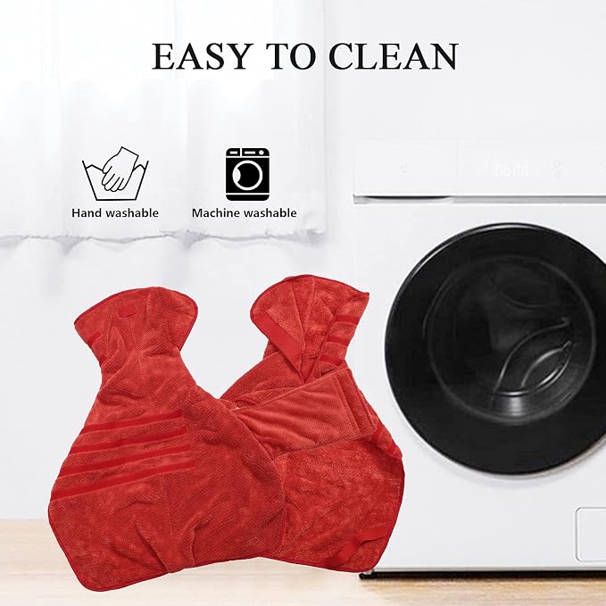 Geyecete Dog Drying Coat - Pineapple Grid Fast Drying Super Absorbent Pet Cat Bath Robe Towel - Red