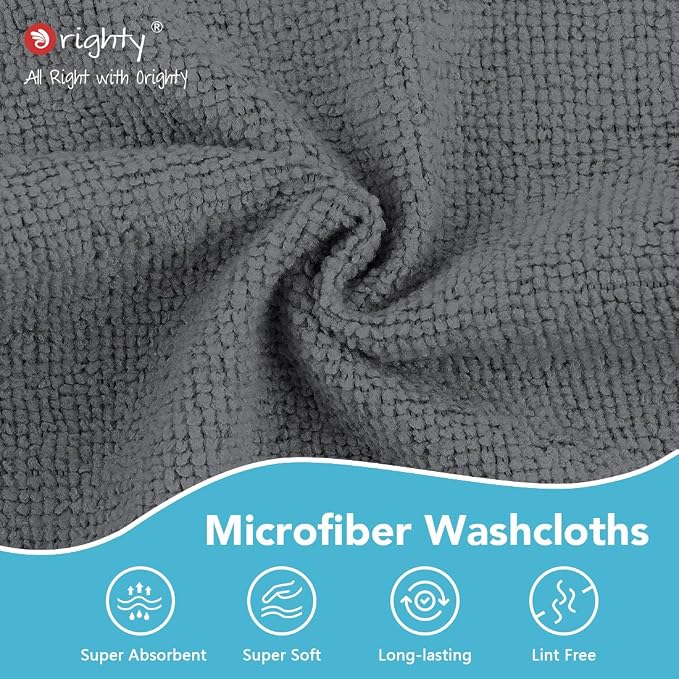 Orighty Wash Cloths, 20 Pack Face Towels, Soft Quick-Drying Washcloths, Multi-Purpose Microfiber Face Cloths for Bathroom, Gym, Spa, Hotel, Travel, 11.5"x11.5", Grey