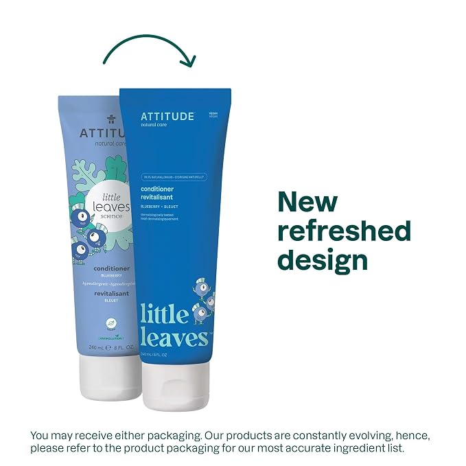 ATTITUDE Kids Conditioner, Gentle Detangling Conditioner, Moisturizing & Softening for Tangles & Knots, Plant-Based, Vegan, Blueberry Scent, 8 Fl Oz