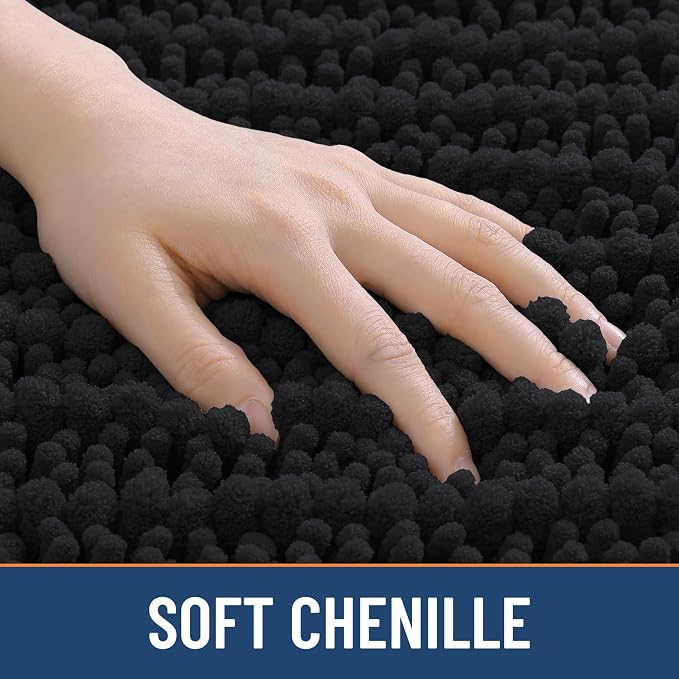 Smiry Bathroom Rugs Mat 47x17, Extra Soft Absorbent Chenille Bath Rugs, Non Slip Rubber Backing Machine Washable Quick Dry Bath Mats for Bathroom Floor, Tub, Shower, Home Decor Accessories, Black