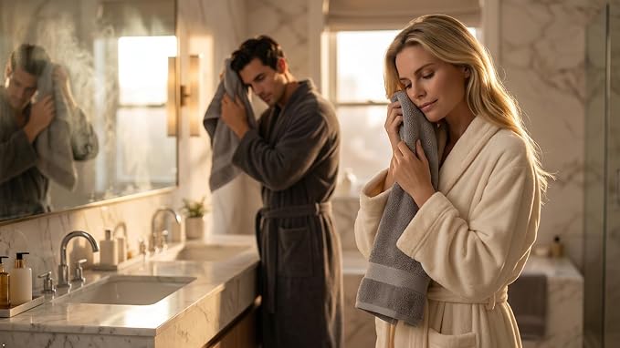 Bath Towels Set-100% Cotton-2 Bath Towels, 2 Hand Towels & 2 Washcloths-Large, Quick Dry, Absorbent, Plush, Soft-Home, Spa, Hotel, Shower Towels - 6 Piece Luxury Bathroom Towels - Silver / Light Grey