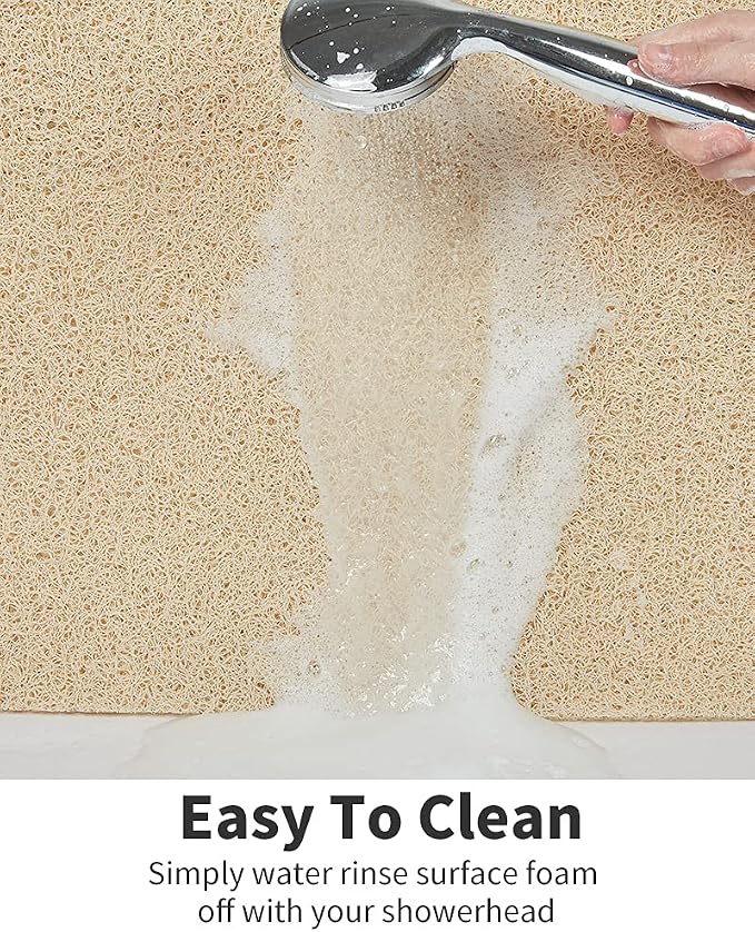 Non Slip Shower Mat, Comfortable Bath mat for Textured Surface,Quick Drying Easy Cleaning Shower Floor Mat for Wet Area,Without Suction Cups Beige 24 x 24